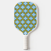 Blauw en geel trellis, rooster, quatrefoil pickleball paddle (Voorkant)