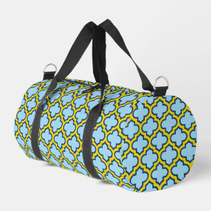 Blauw en geel trellis, rooster, quatrefoil plunjezak