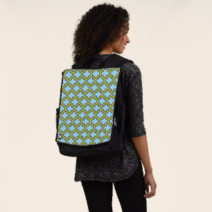 Blauw en geel trellis, rooster, quatrefoil rugtassen