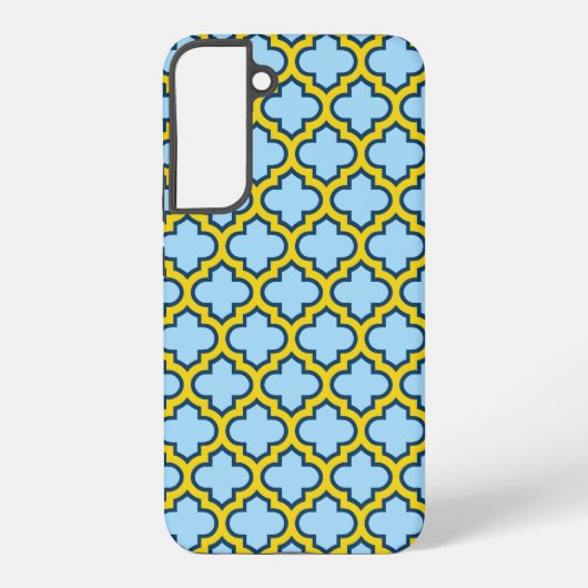 Blauw en geel trellis, rooster, quatrefoil samsung galaxy hoesje (Achterkant)