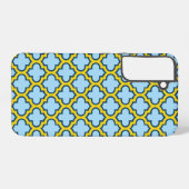 Blauw en geel trellis, rooster, quatrefoil samsung galaxy hoesje (Achterkant horizontaal)