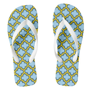 Blauw en geel trellis, rooster, quatrefoil teenslippers