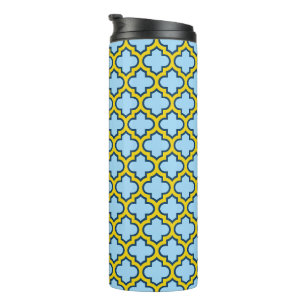 Blauw en geel trellis, rooster, quatrefoil thermosbeker