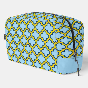 Blauw en geel trellis, rooster, quatrefoil toilettasje