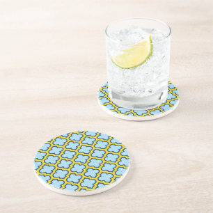 Blauw en geel trellis, rooster, quatrefoil zandsteen onderzetter
