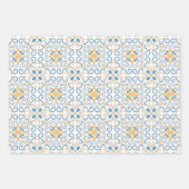 Blauw en geel Tuscan Damask Inpakpapier Vel (Voorkant)
