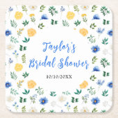 Blauw en geel Vrijgezellenfeest Vierkante Kartonnen Onderzetter (Voorkant)