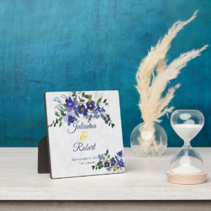 Blauw en geel waterverf bloem bruiloft fotoplaat