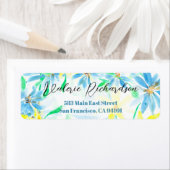 Blauw en Geel Waterverf Bloemen Retouradres Etiket (Insitu)