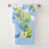 Blauw en geel zeepaard bad handdoek (Insitu)