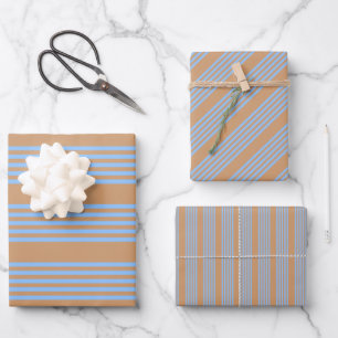 Blauw en geelbruin vijf strips inpakpapier vel