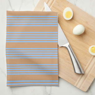 Blauw en geelbruin vijf strips theedoek