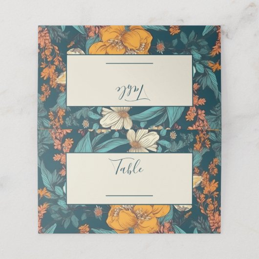 Blauw- en gele bruinbloemen trouwtabelnummer (Buitenkant ongevouwen)