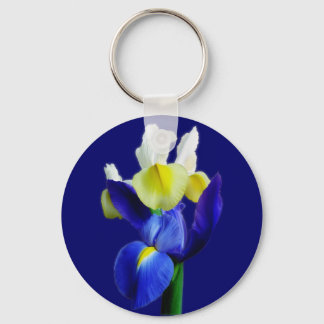 Blauw- en gele Irises 1b Sleutelhanger