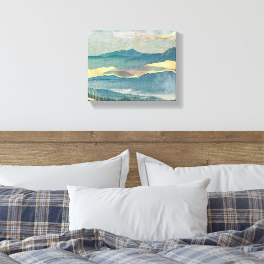 Blauw en glittering Gold Landscape Canvas afdrukke (Insitu (Slaapkamer))