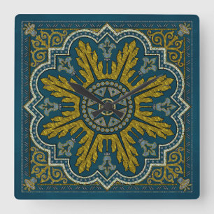 Blauw- en Gold Star Point Deco Vierkante Klok
