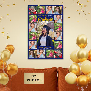 Blauw en Goud 17 Foto Collage Gefeliciteerd Afgest Poster