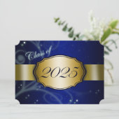 Blauw en Goud 2025 Afstuderen Kaart (Staand voorkant)