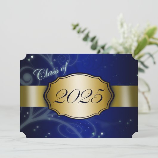 Blauw en Goud 2025 Afstuderen Kaart (Staand voorkant)