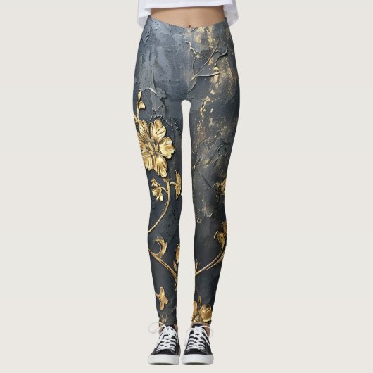 Blauw en goud 3D Leggings (Voorkant)