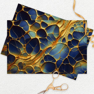 Blauw en Goud Abstract Artistieke Organische Struc Tissuepapier
