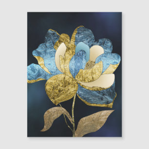 Blauw en Goud Abstract Bloem met Getextureerde Blo
