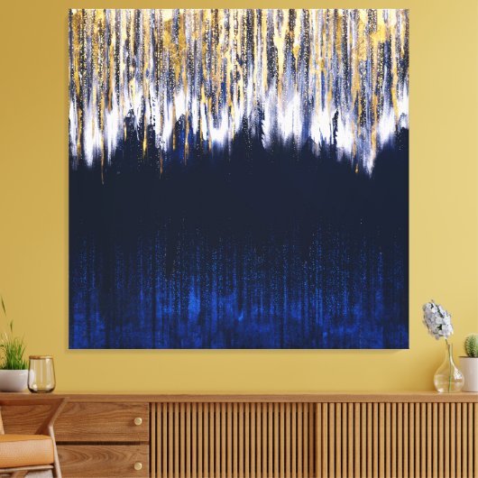 Blauw en Goud Abstract Digitaal Schilderen Canvas Afdruk (Insitu (Woonkamer))
