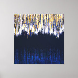 Blauw en Goud Abstract Digitaal Schilderen Canvas Afdruk