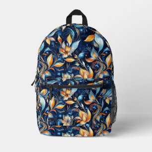 Blauw en Goud Abstract Paisley Bladeren (2) Bedrukte Rugzak
