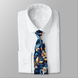 Blauw en Goud Abstract Paisley Bladeren (2) Stropdas
