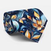 Blauw en Goud Abstract Paisley Bladeren (2) Stropdas (Opgerold)