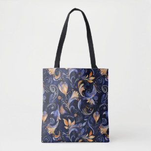 Blauw en Goud Abstract Paisley Bladeren Draagtas