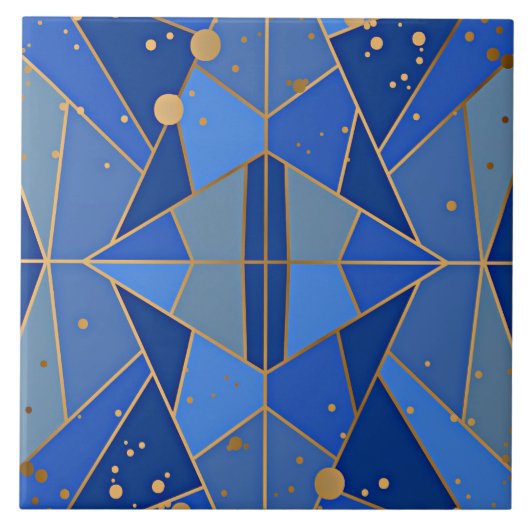Blauw en goud abstract patroon tegeltje (Voorkant)