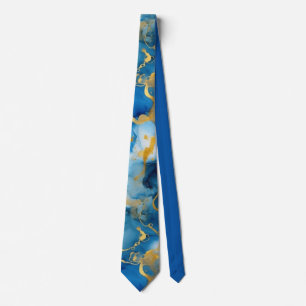 Blauw en goud abstract waterverf halsdoek stropdas