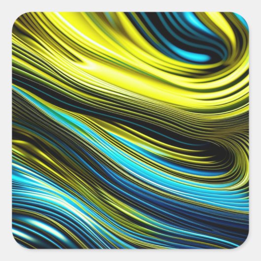 Blauw en Goud Abstract Zijde en Satijnbroodjes Vierkante Sticker (Voorkant)