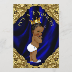 Blauw en goud Afro-Amerikaanse Prince baby shower Kaart