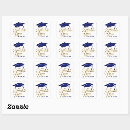 Blauw en Goud Afstuderen Bedankt Klasse van 2025 Vierkante Sticker (Vel)