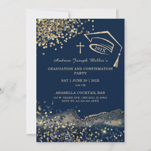 Blauw en Goud Afstuderen en Bevestiging Sjabloon Kaart (Voorkant)