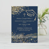 Blauw en Goud Afstuderen en Bevestiging Sjabloon Kaart (Staand voorkant)
