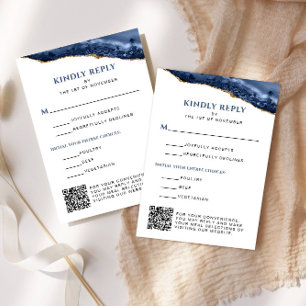 Blauw en Goud Agaat Bar Mitswa QR Code, Verticaal RSVP Kaartje