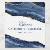 Blauw en goud agaat rand trouwgunst wijn etiket (Enkel label)