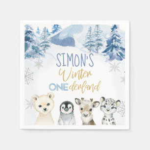 Blauw en Goud Arctische Winter Onederland Verjaard Servet