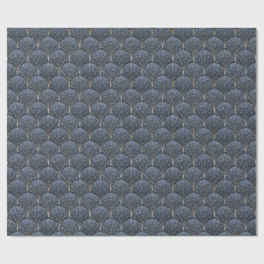 Blauw en Goud Art Deco Cobweb Luxe Cadeaupapier (Vlak)