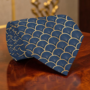 Blauw en goud Art Deco maatwerk herensjaal Stropdas