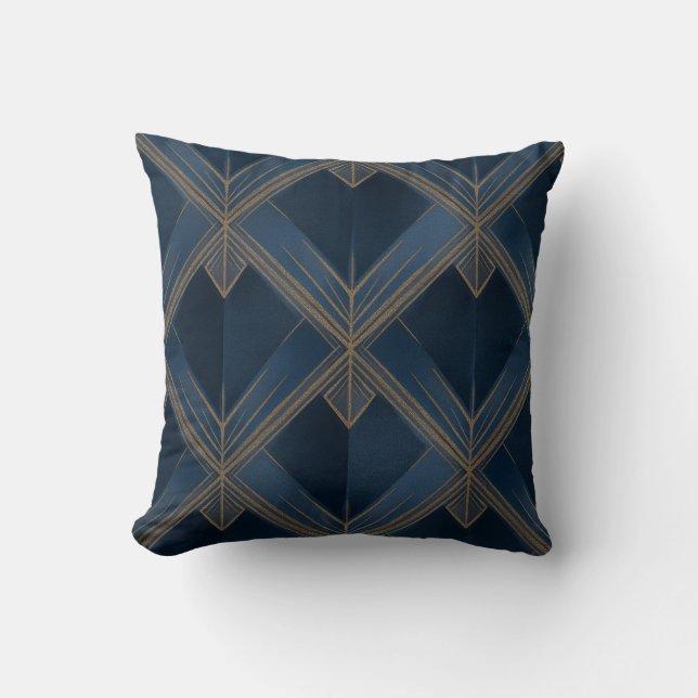 Blauw en Goud Art Deco Pattern 3 Sierkussen (Voorkant)