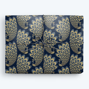 Blauw en Goud Art Deco Peacock Cadeaupapier