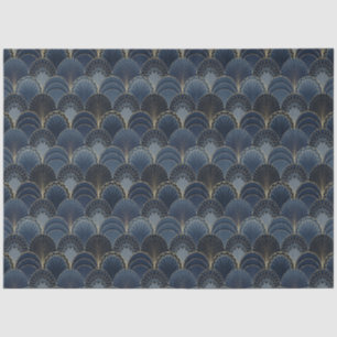 Blauw en Goud Art Deco Scallop Luxe Decoupage Tissuepapier
