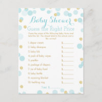 Blauw en Goud Baby shower Juiste Prijs Spel