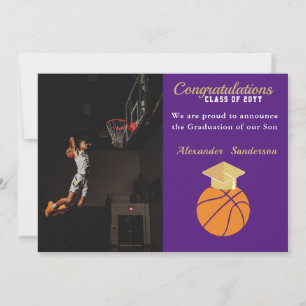 Blauw en goud basketbal afstudeeraankondiging aankondiging