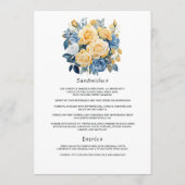 Blauw en Goud Bloem Bruiloft Menu (Achterkant)